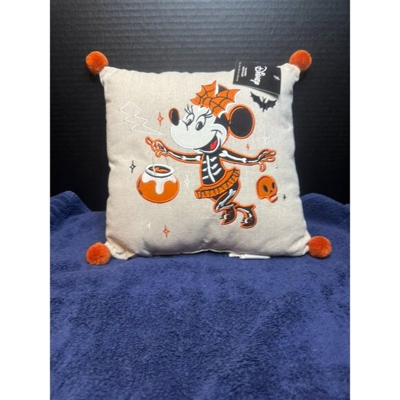 Disney Halloween Minnie Mouse Throw Pillow With Orange Pom-Poms - Picture 2 of 5